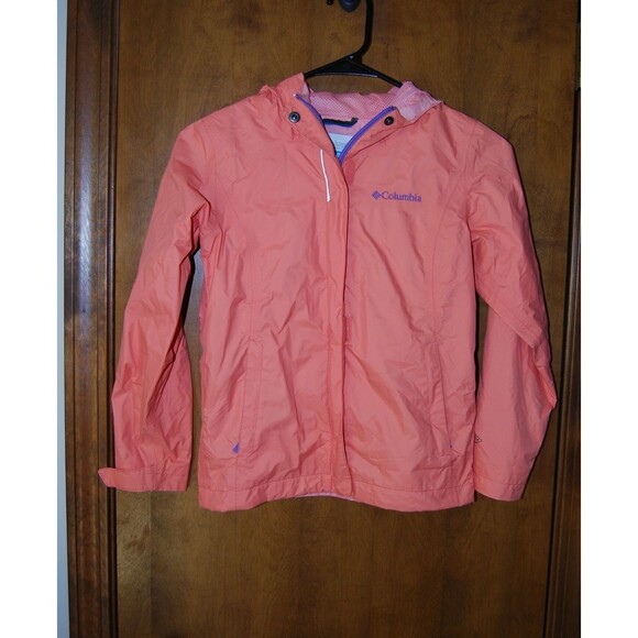 Girls Youth Small Columbia full zip hooded Orange W Purple windbreaker - Picture 1 of 6